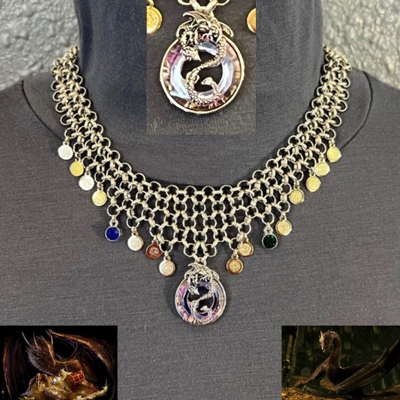 Hand Crafted Jewelry - “Smaug’s Treasure" Dragon Handmade Chainmail Necklace The Hobbit Fantasy Tolkien